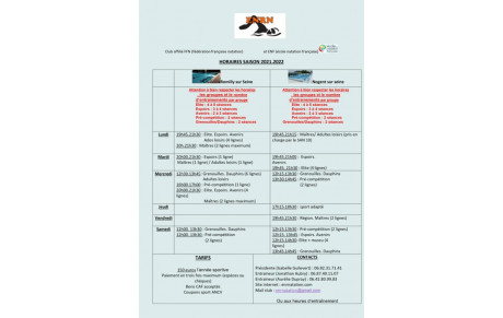 Horaires et documents saison 2021.2022